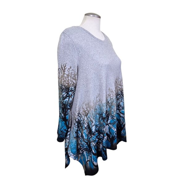 Orange Fashion Village 3X Trapeze Tunic Sweater Sharkbite Hem Night Forest Print - Picture 3 of 7